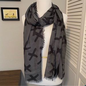Dark Gray Scarf with Black X Design. Like New.